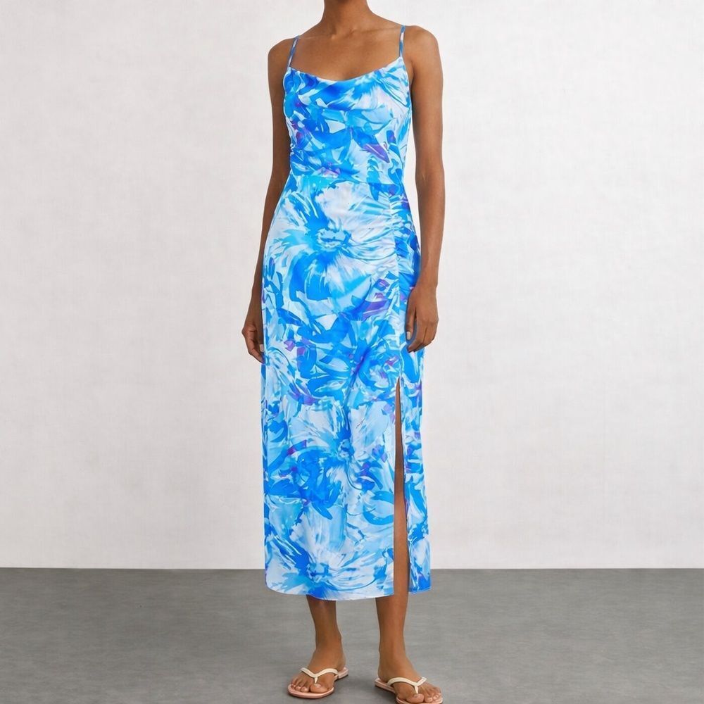 NWT Milly Lilliana Brushstroke Blue Floral Dress 2